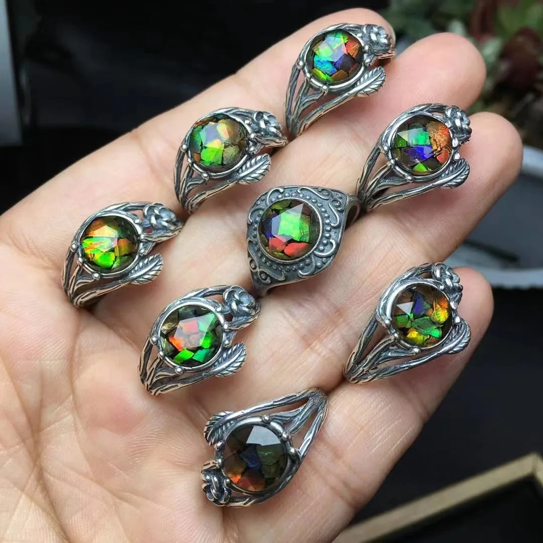 Wholesale Natural Crystal Gemstone Healing Quartz Ammolite Rings for Decoration