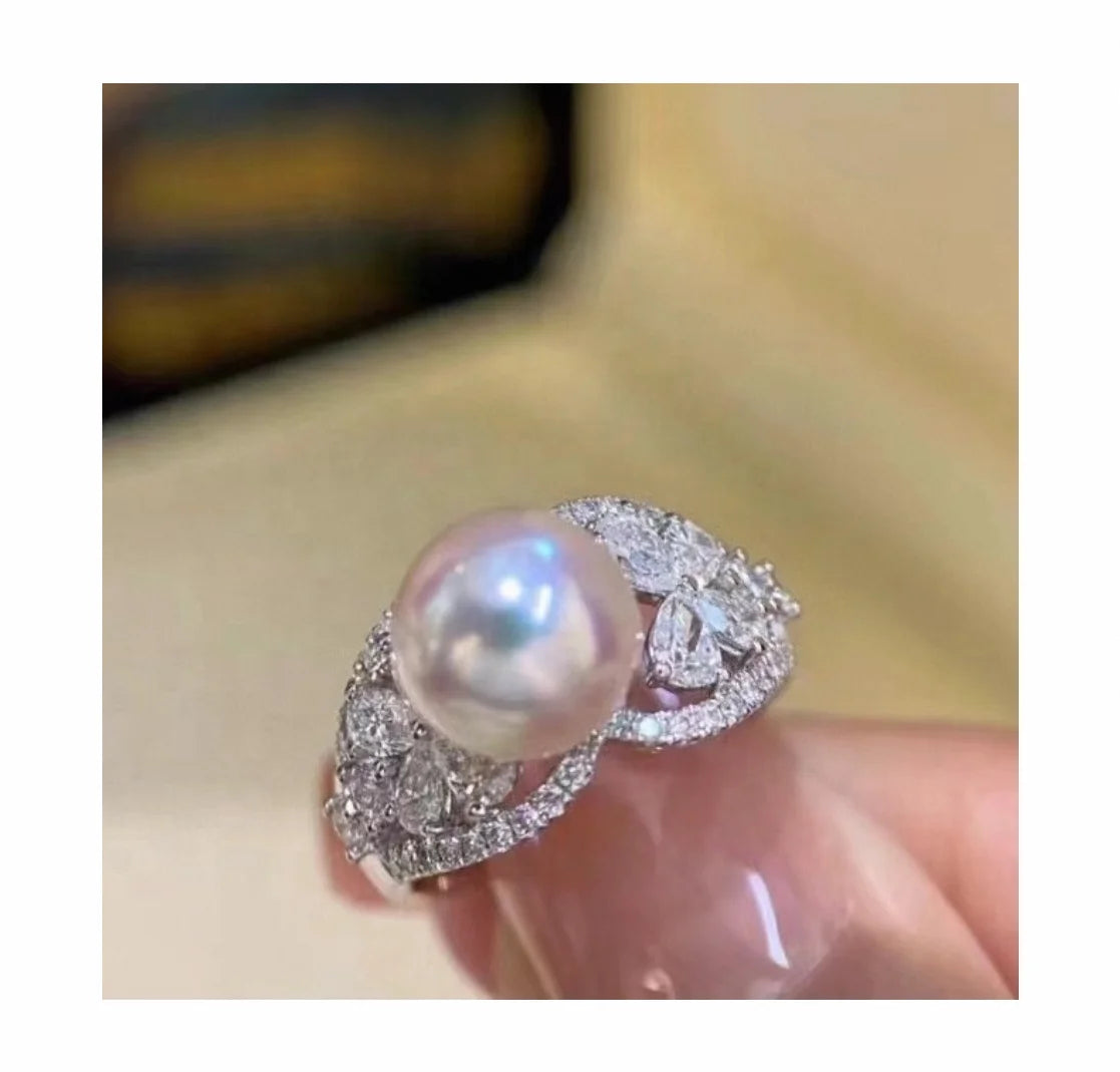 R1071 10-11mm Natural Freshwater Pearl Ring Accessory 925 Sterling Silver Adjustable Size Engagement Jewelry Ring for Women