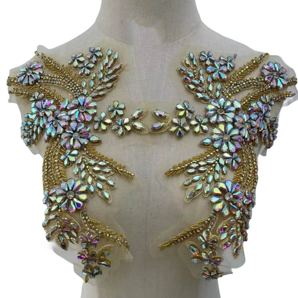 Fashion Many Colors Front Crystal Wedding Collar With Rhinestone Appliques Neckline With in Stock