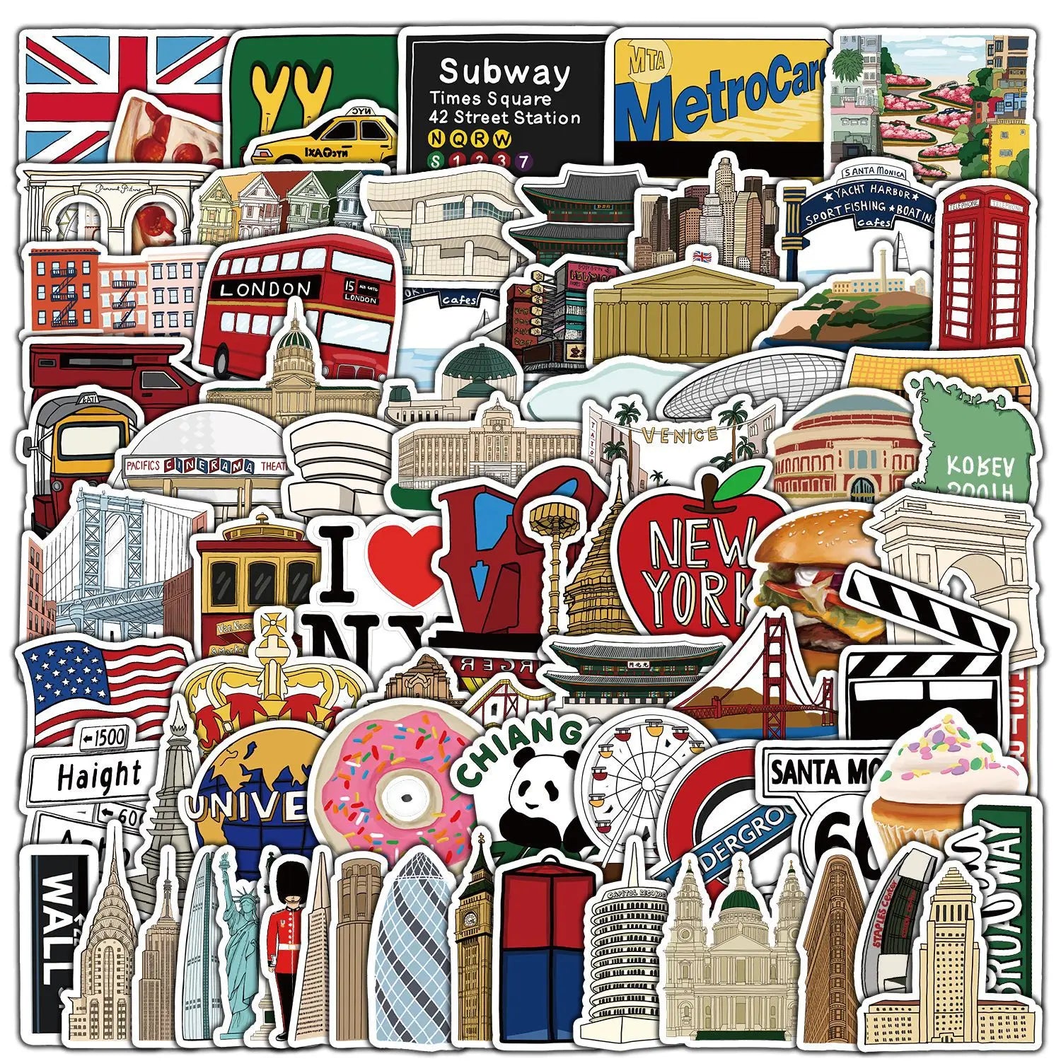 100PCS Architecture Travel Tourism Decals Famous Building Landmark Sticker