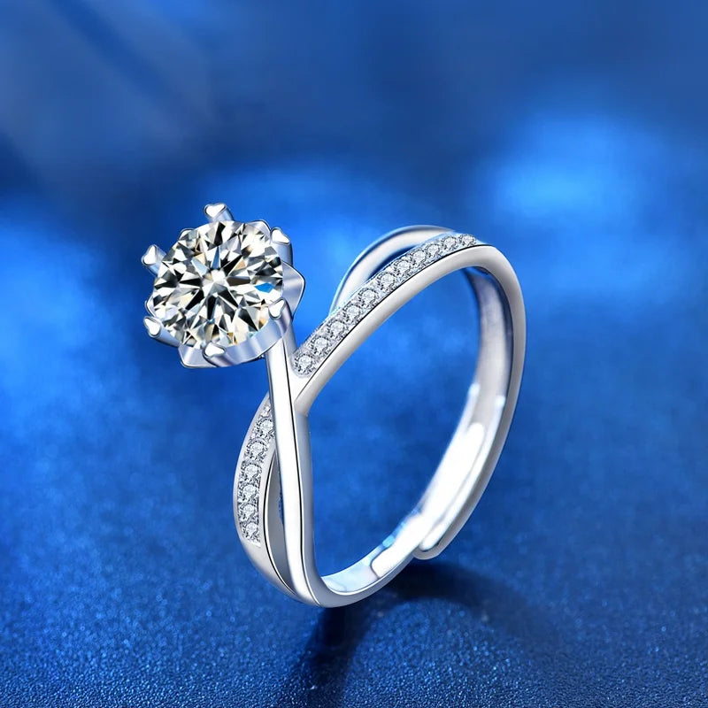 XJZ058 Wholesale Adjustable 925 Sterling Silver Dandelion Flower Design Wedding Rings Moissanite Fine Jewelry Ring for Women