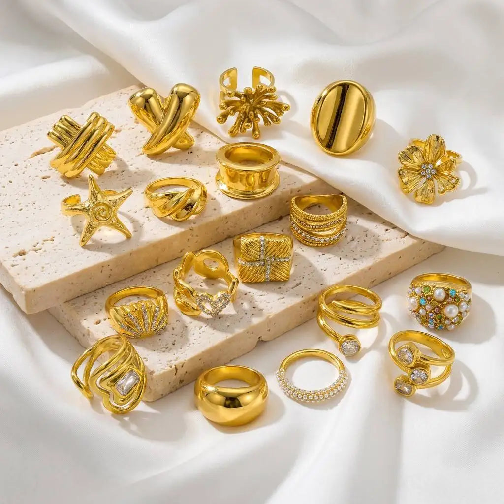 JUSNOVA 18K PVD Gold Rings Stainless Steel Waterproof Wholesale Anillos De Acero Inoxidable Bague Acier Inoxydable