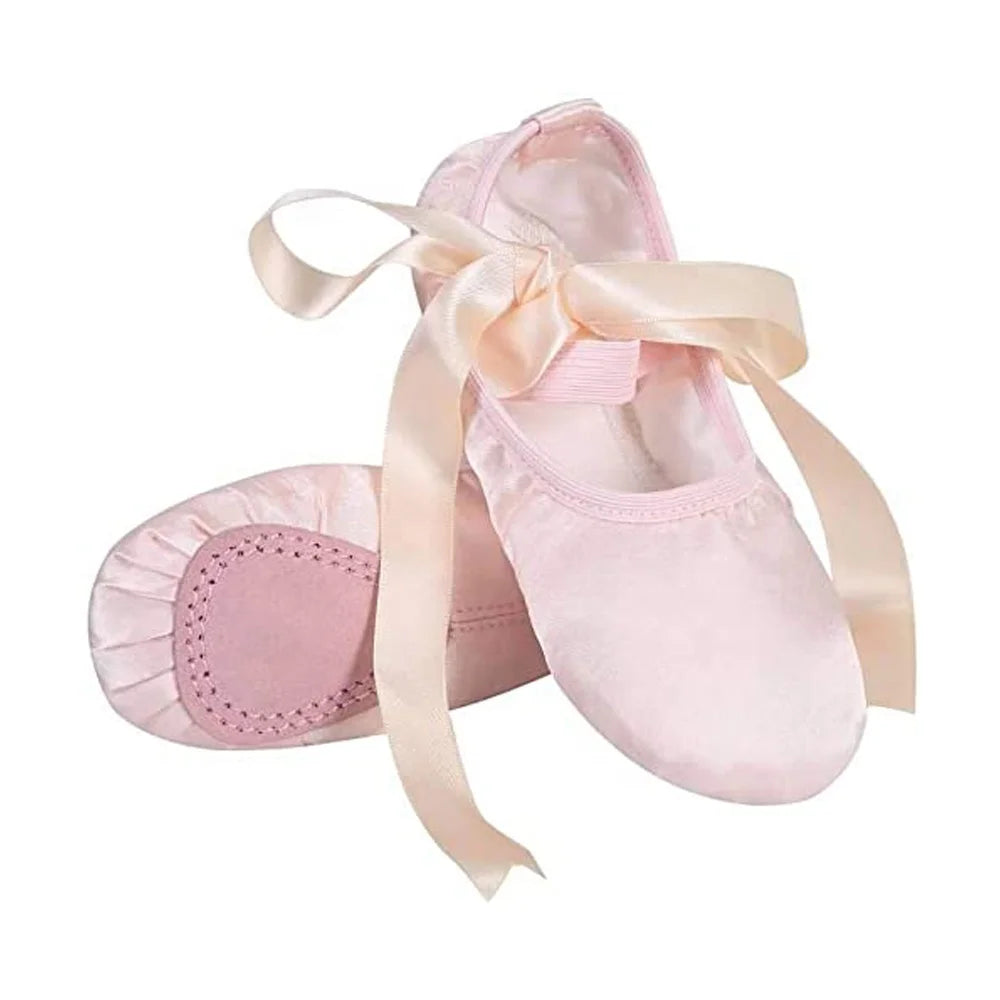 EU US in Stock Stain Soft Ballet Dance Shoes Ballerina Shoes with Anti-slip Suede Split Sole and Pre-sewed Ribbon Ballet Shoes