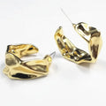 Classic 925 Silver Pins Hand Curved Wide Hoop Earrings  Polished Golden Round Hoop Free-form  Platinum Polished Light Weight