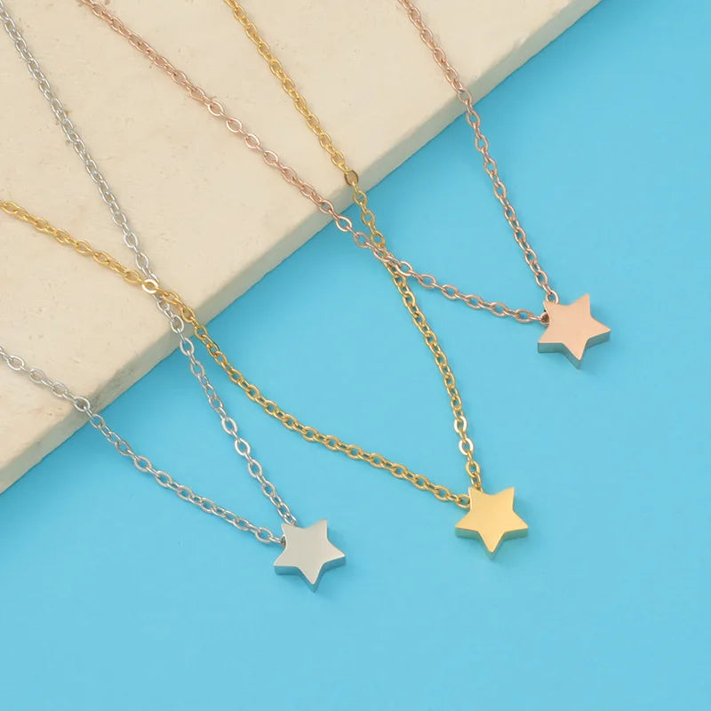 Minimalist Non Tarnish Silver 18K Gold Plated 316L Stainless Steel Women Five-Pointed Star Pentagram Pendant Necklace Jewelry