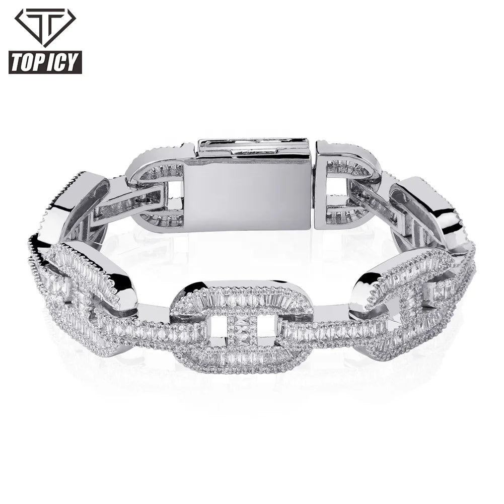 Wholesale New Arrival 14mm Coffee Beans  CZ Bling Chain Baguette Bracelet Jewelry