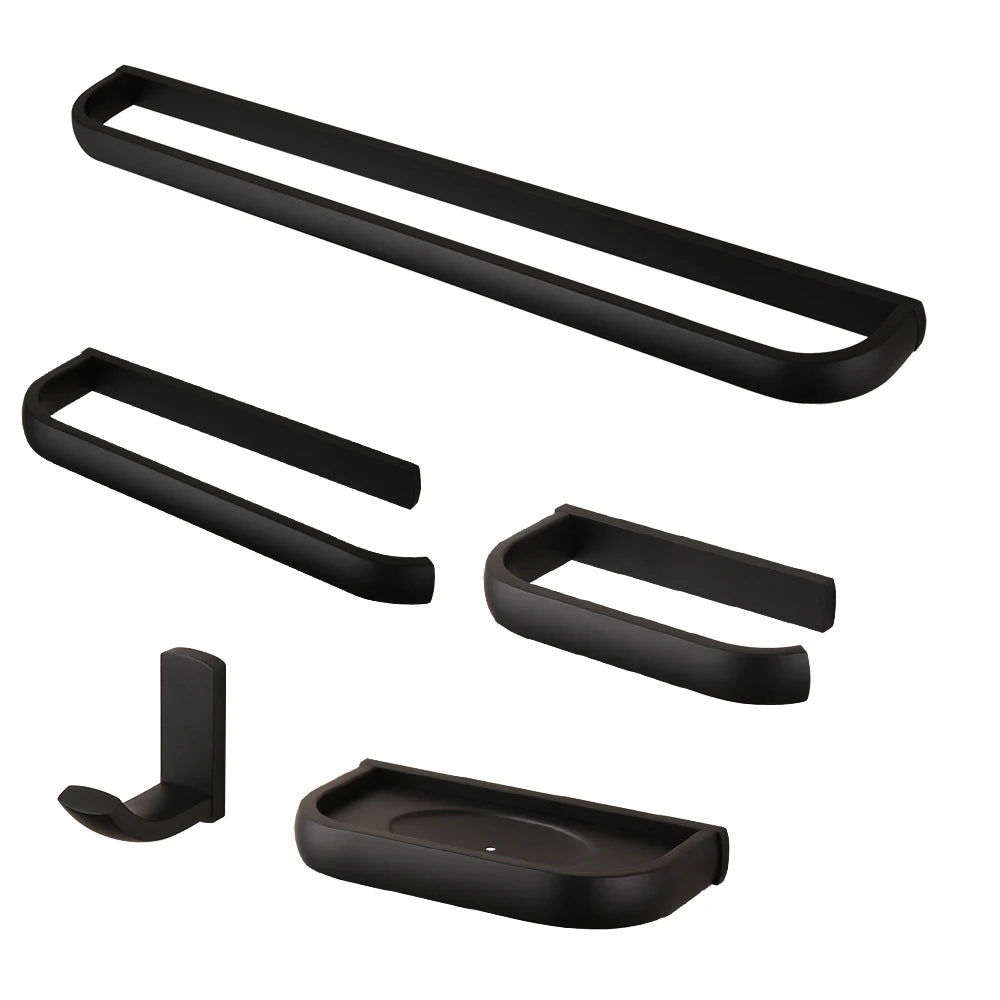 JIENI Modern Design Black Bathroom Accessories Wall Mount Towel Ring/Rack and Paper Holder Tumbler
