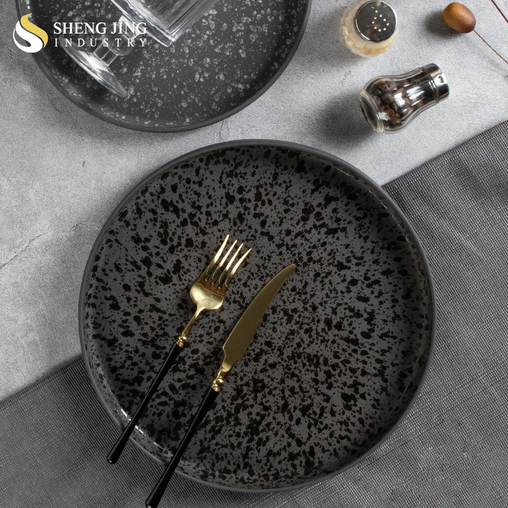 Rustic Restaurant Ceramic Fruit Dinner Snacks Dishes & Plates Vintage Crockery Hotel Porcelain Round Serving Shallow Flat Platos