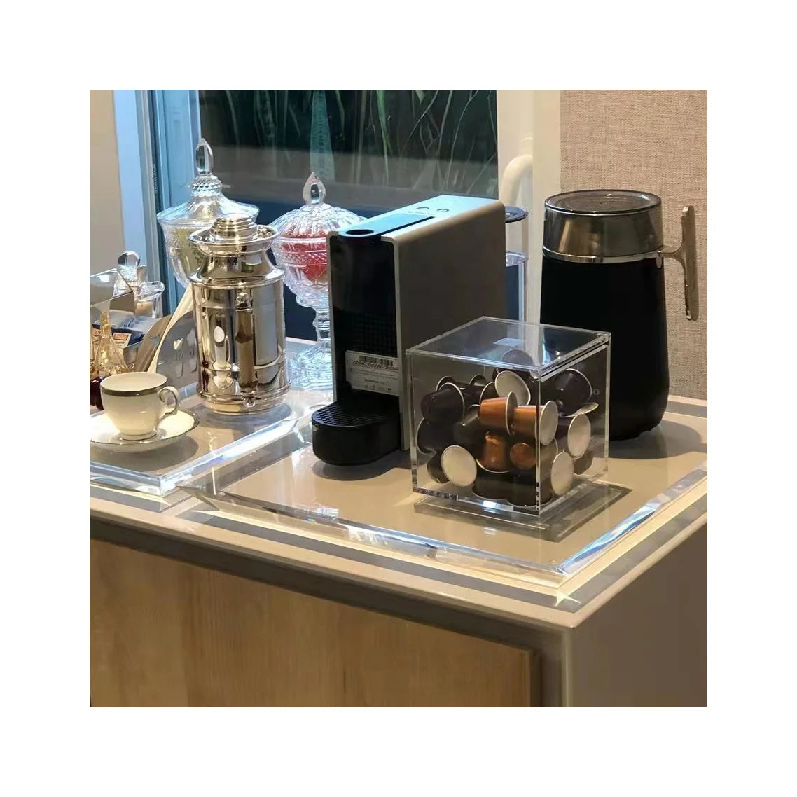 Wholesale Transparent Rectangle Acrylic Serving Tray Custom Acrylic Trays with Cutout Handles