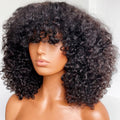 Wigs Cambodian Hair Curly Wave Unprocessed Human Hair Cuticle Aligned Lace Front Wig With Hair Bang