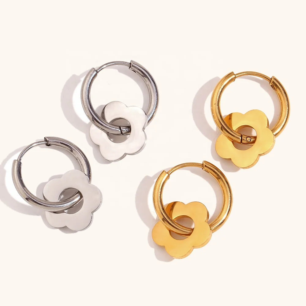 Dingran Women's Stainless Steel Hoop Earrings Waterproof 18K Gold Plated Jewelry