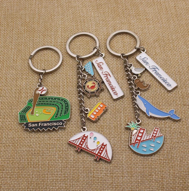 Zinc Alloy Enamel San Francisco Golden Gate Bridge Keychain Custom with Chain