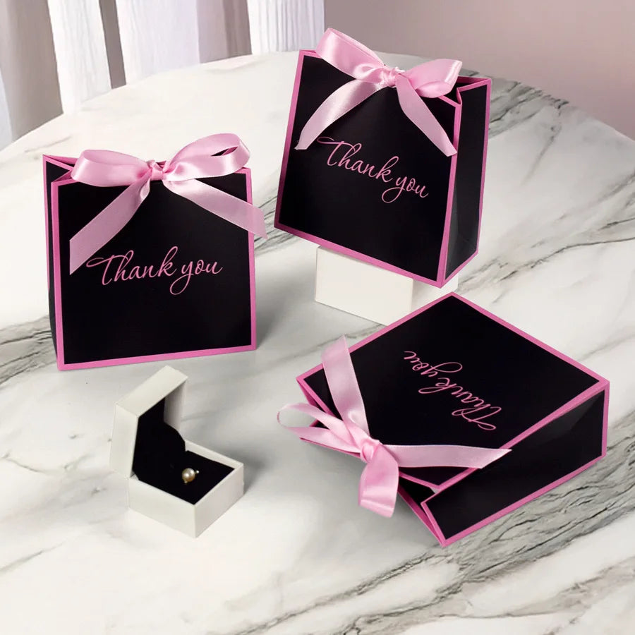 Ins Style Black Color Candy Box Wedding Engagement Return Gift Customizable Candy Paper Bag With Ribbon