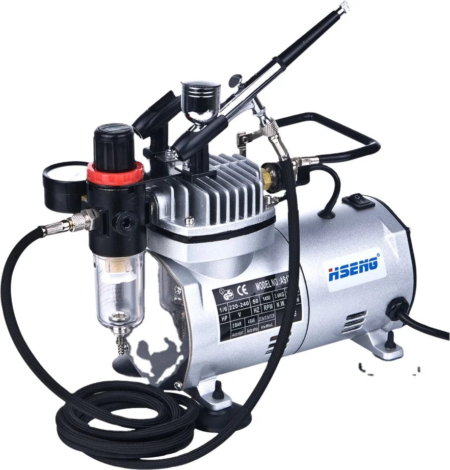 AS18K-2 Professional Copper Piston Airbrush Tattoo Kit Compressor Oil-Free Portable 3 Speed Settings for Cake Airbrush