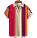 Hight Quality Men's Casual Shirts Hawaiian Beach Short Sleeve Printing Stripe Loose Hawaiian Men Shirts