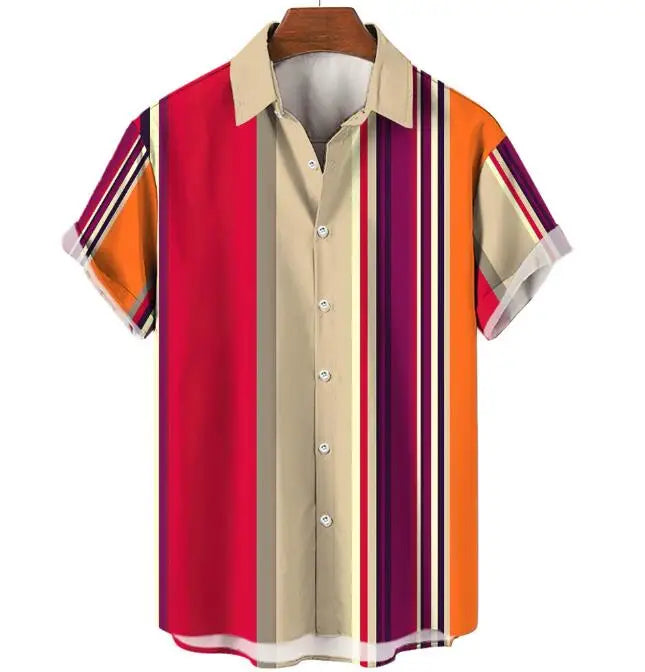 Hight Quality Men's Casual Shirts Hawaiian Beach Short Sleeve Printing Stripe Loose Hawaiian Men Shirts