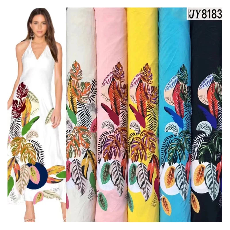 Reliable Quality Low Moq Polyester Plants and Leaves Print Design Comfort Tropical Big Flower Printed Fabric for Garment