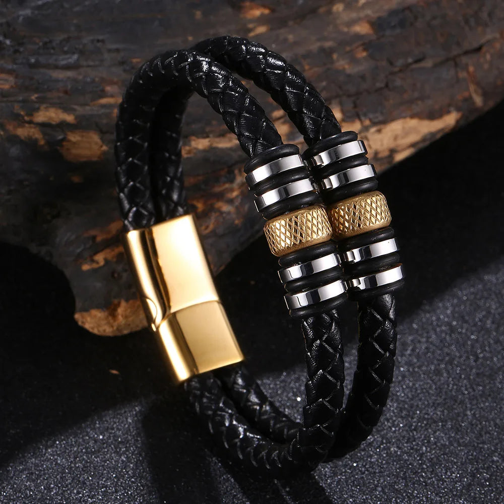 Men's Vintage Punk Leather Fashion Bracelet Black Brown Wrist Band Stylish Gift for Him