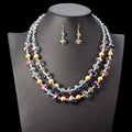 Fashion Shiny Double Layer Crystal Bead Necklace Earrings Vintage Statement Chokers Beads Necklace Jewelry Set