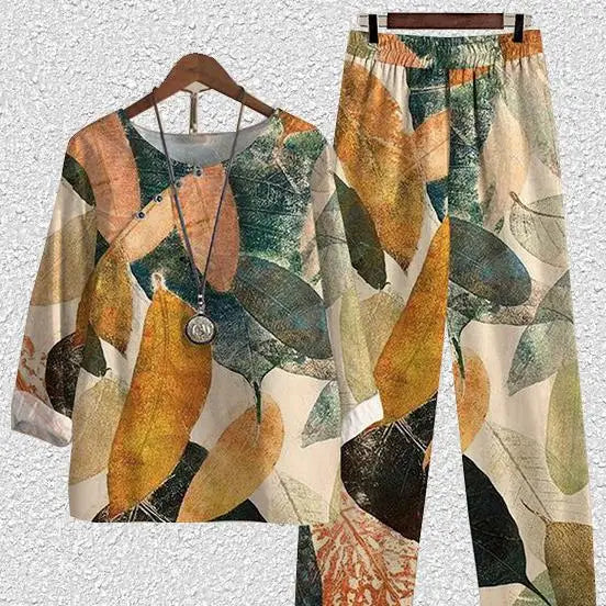 S-5XL Summer New Women's Half Sleeve Printed Top and Pants Two Piece Set European and American Women's Two-piece Set