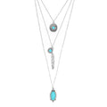 Western Style Three Layers Feather Pendant Turquoise Stone Necklace for Women