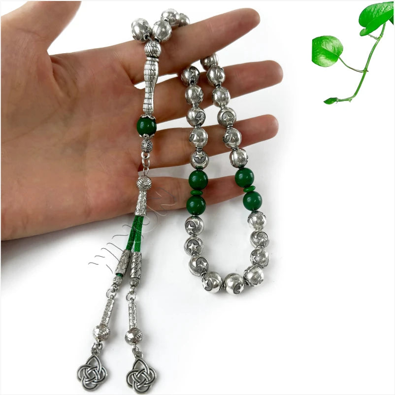 Professional Middle Eastern Silver Plated Alloy Tasbih 10mm 33 Tesbih Islamic Prayer Beads Muslim Rosary Arabic Bracelet Rosary