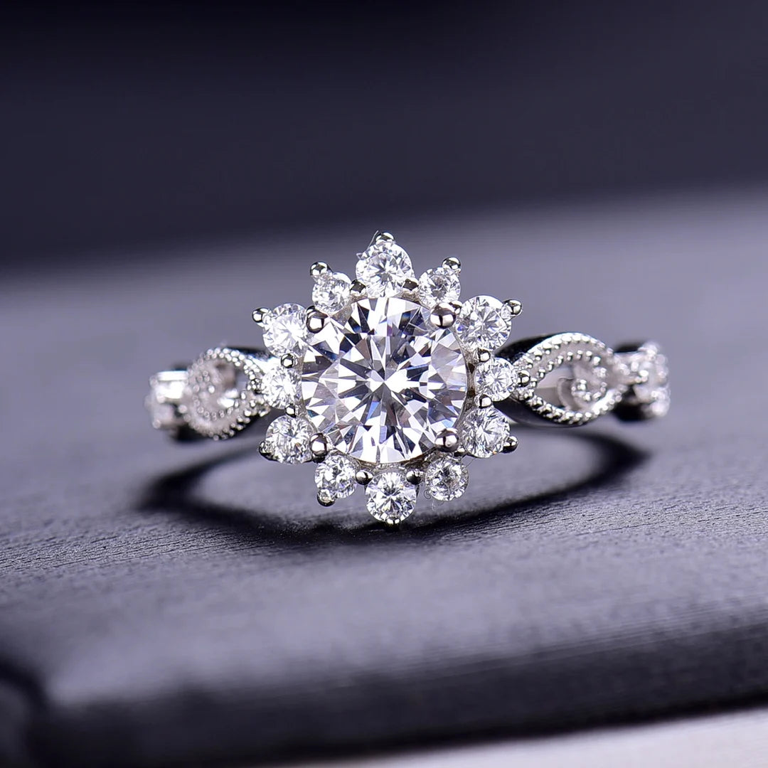 Solid Silver 925 Original Brilliant Cut 1 Carat Diamond Test Past D Color Moissanite First Snow Ring for Women Fine Jewelry