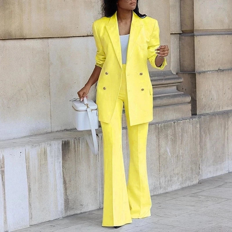 Custom Made Yellow Women Suits 2 Pieces Business Office Blazer Women Femenino Jacket Pant Suit Female Formal Work Wear Sets