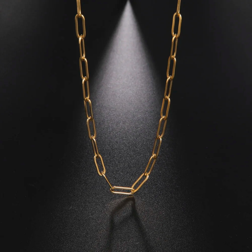 18K Gold Paper Clip Link Necklace Paper Clip Link Chain Gold Plated Wholesale Paper Clip Chain Necklace for Jewelry Making