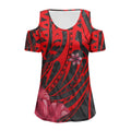 Red Tribal Printed Womens T Shirts 2025 Short Sleeve V-Neck Cold Shoulder T-Shirts Cute Loose Fit Summer Casual Tee Tops S-XXL