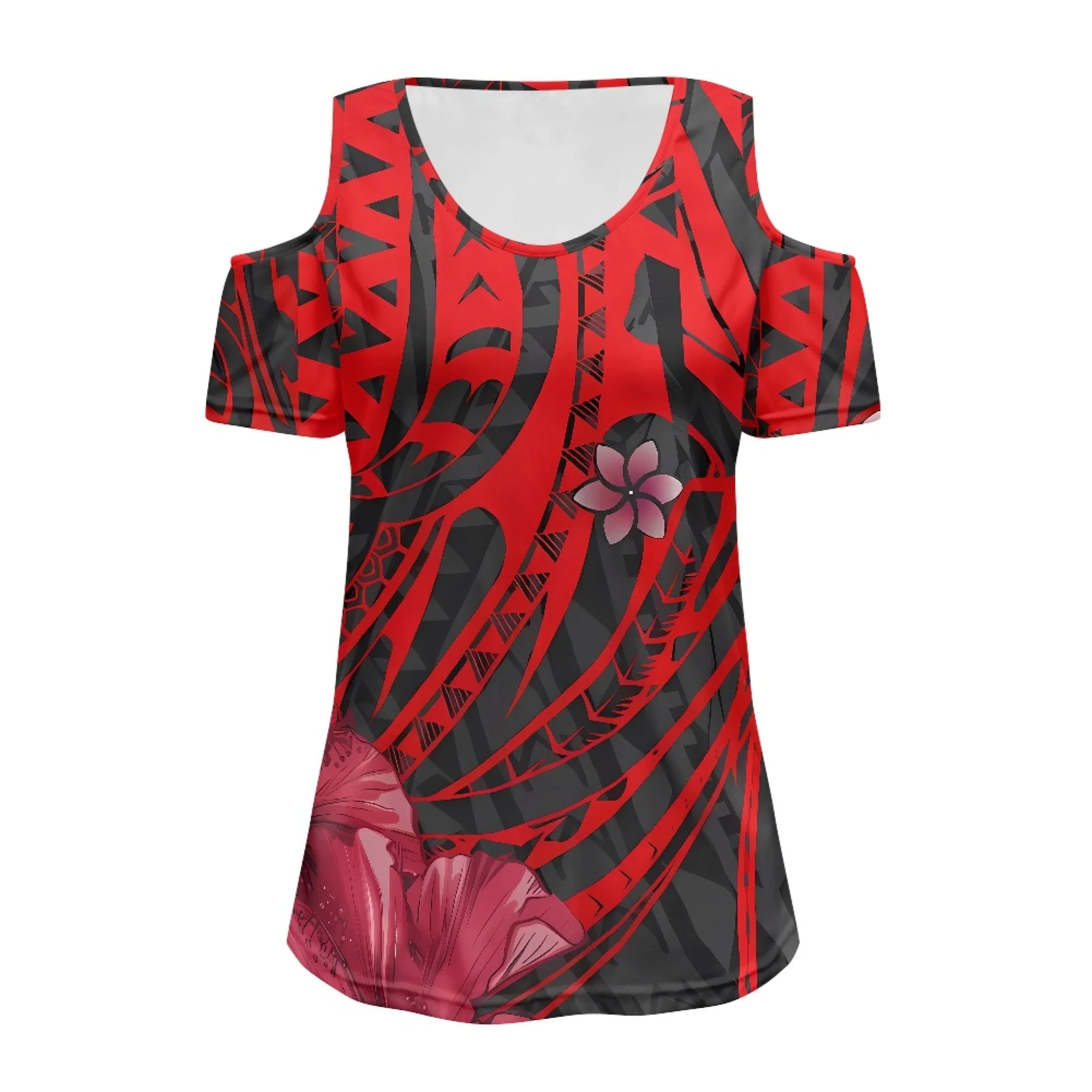 Red Tribal Printed Womens T Shirts 2025 Short Sleeve V-Neck Cold Shoulder T-Shirts Cute Loose Fit Summer Casual Tee Tops S-XXL