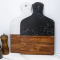 Black/White Marble and Acacia Wood Cutting Board Charcuterie Chopping Board with Handle Decorative Serving Board for Cheese