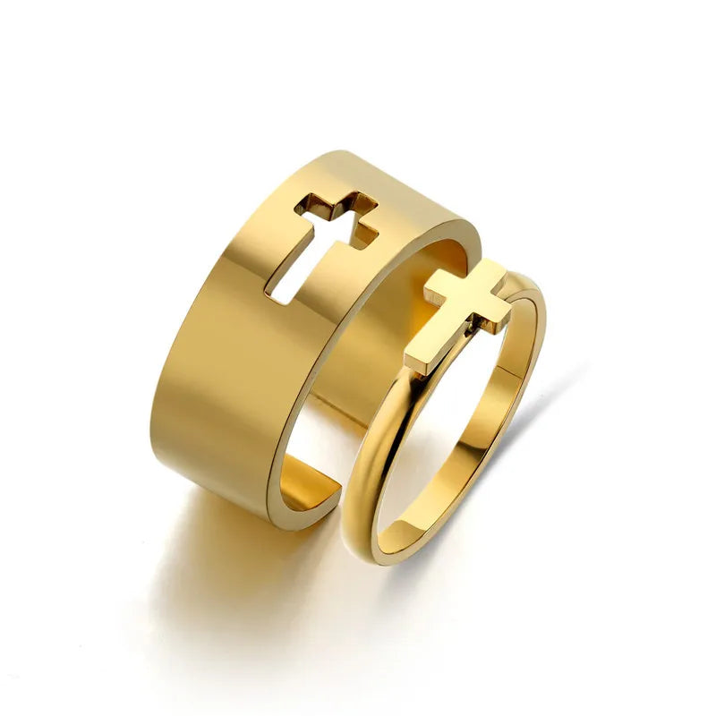 Trendy 18K Real Gold Plated Love Heart Butterfly Ring Set Luxury No Fade 316L Stainless Steel Cross Couple Ring for Gift