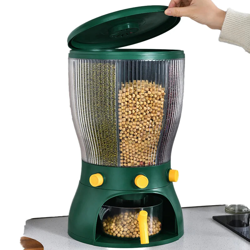 Modern Eco-Friendly 6-Grid Rotating PP Food Dispenser Lightweight Folding Rice Cereal Storage for Kitchen Pack Storage Dry Food