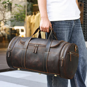MARRANT Full Grain Genuine Leather Men Outdoor Travel Bag Large Capacity Weekender Overnight Duffel Bag Leather Travel Bag