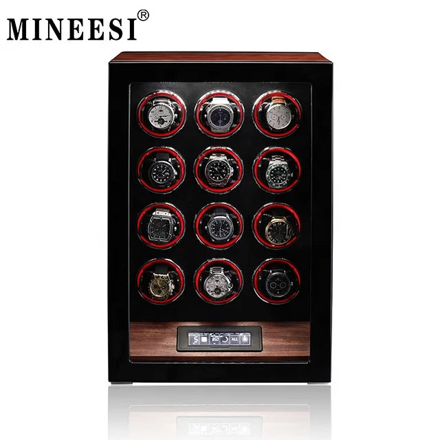 MINEESI Luxury Wooden Watch Winder 2/4/6/9/12 Capacity Storage Box Recycled Materials Water Resistant Automatic Chain Case