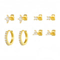 8pcs Sleek 18K Gold Huggie Hoop Earrings with 5A Zircon S925 Silver Needle Minimalist Professional Look Party Jewelry Set