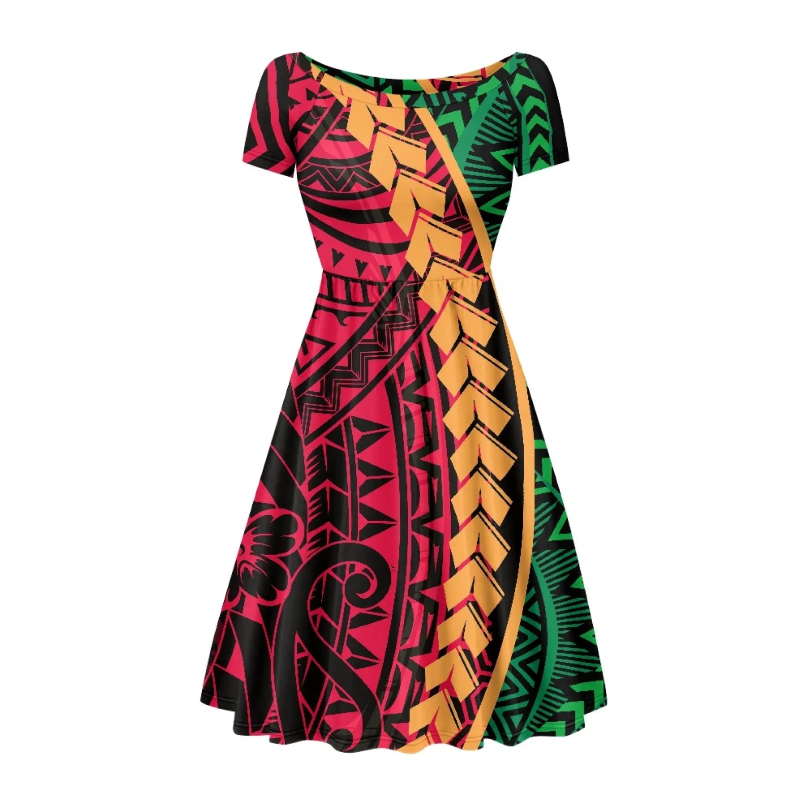 Wholesale Customized O Neck Short Sleeve Midi Ladies Dresses Women Elegant Tapa Polynesian Dress Plus Size Womens Clothing 4XL