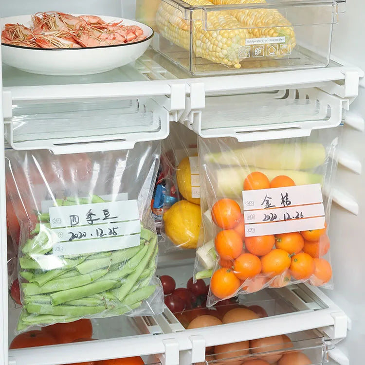 Adjustable Plastic Hanging Zip Bag Organizer with Pull Out Drawer Refrigerator Freezer Pantry Food Storage for Back to School
