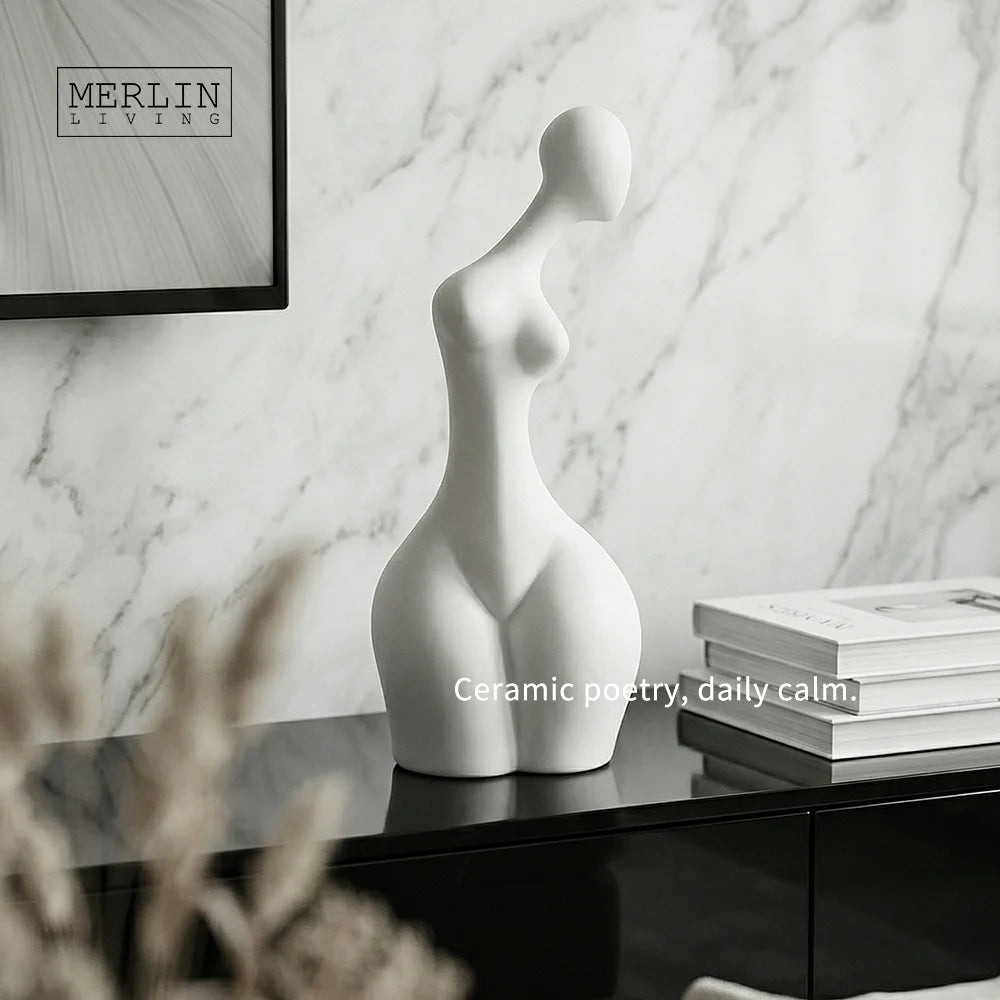 Merlin Living Decorative Human Figures White Ceramic Figures Art Statue Modern Sculpture Livingroom Hotel Nordic for Home Decors