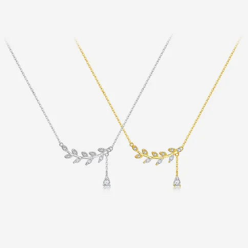 FUAMAY Collares Para Mujer Fashion 925 Sterling Silver Olive Twig Branch Necklace Pendant Zircon