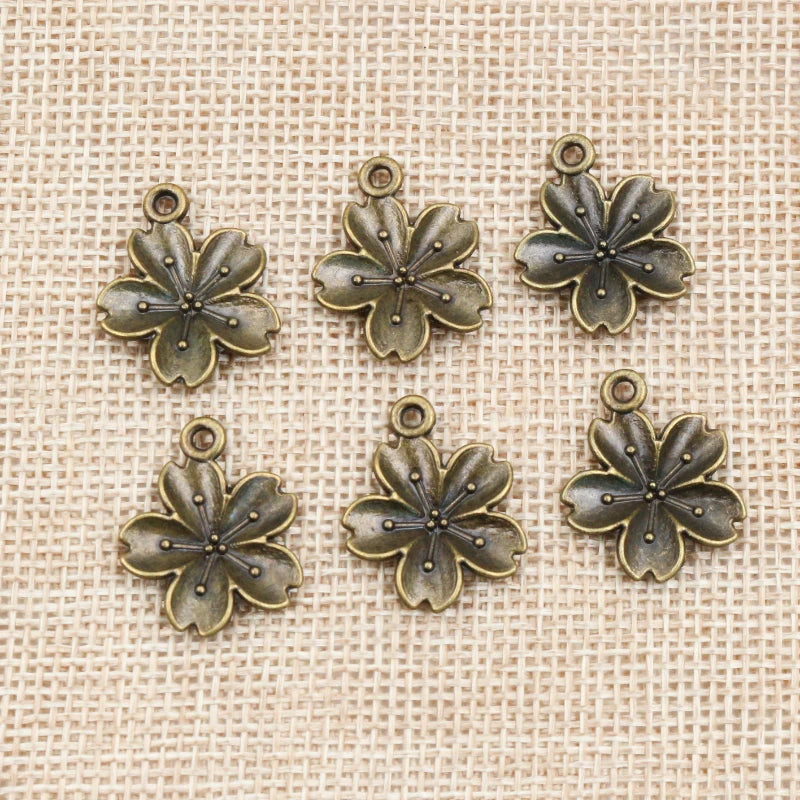 15pcs 21x17mm Antique Bronze Plated Flower Style Handmade Charms Pendant DIY Jewelry Making Supplies for Bracelet Necklace