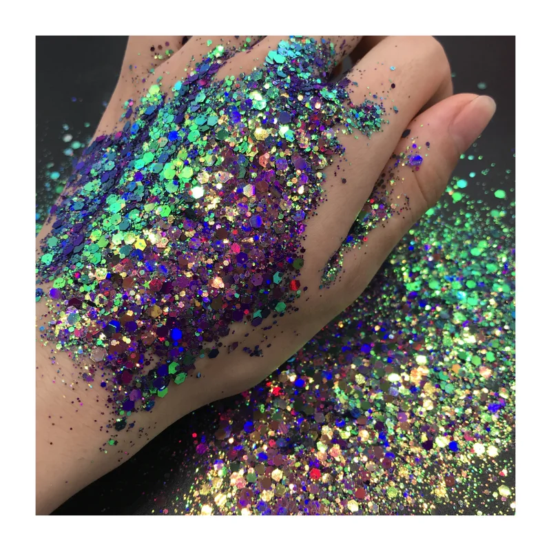 Color Shift Chunky Mixed Glitter Powder Bulk Chameleon Glitter for Nails Art Resin Tumbler Crafts DIY  Polyester