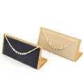Geometric Design Microfiber L-Shaped Jewelry Display Stand with Wooden Base for Necklace Storage and Display MegaBDM