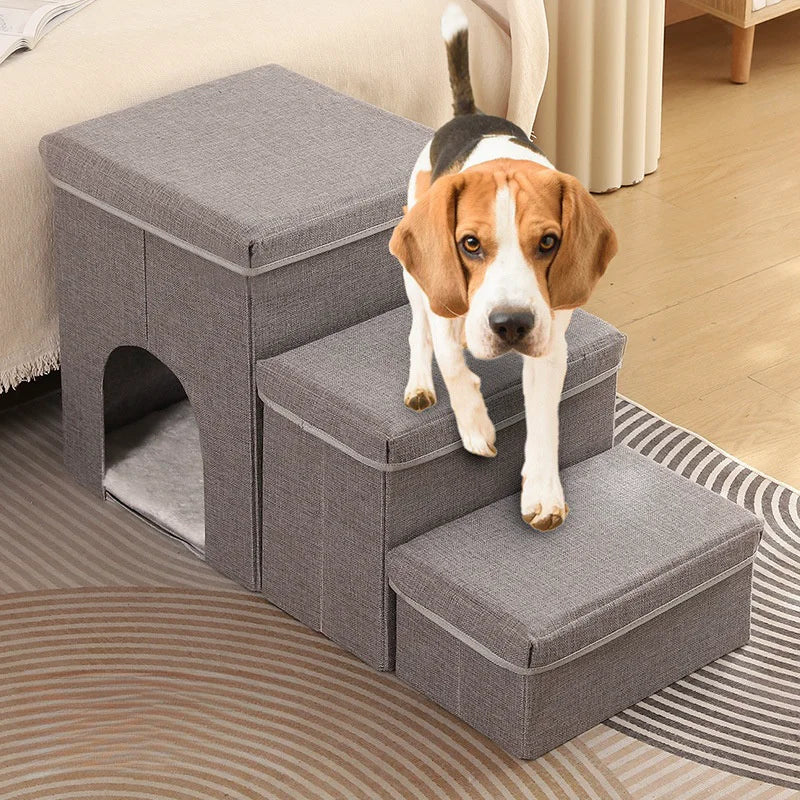 OEM&ODM Non-Slip Collapsible Doghouse High Bed Sofa Foldable 3 Steps Pet Stairs for Small Medium Large Dogs Puppy with Storage