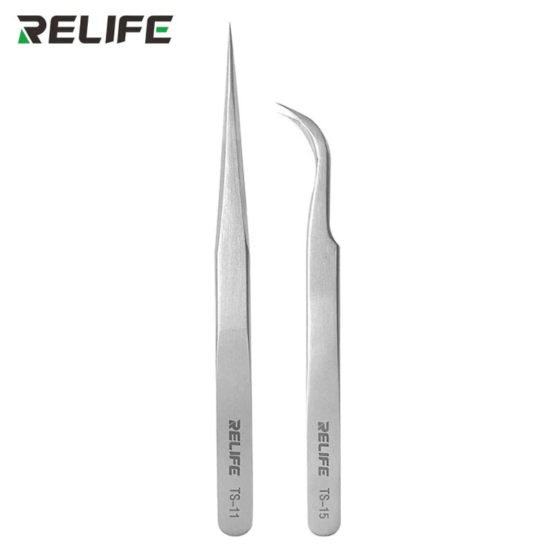 Relife Industrial TS-11 TS-15 Precision Curved Straight Tweezers Stainless Steel Anti-Static Electronic CPU IC Phone Repair