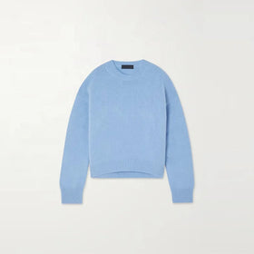 Knitwear Custom Autumn Winter New Design Casual Sky Blue Crew Neck Long Sleeve Women's 100% Cashmere Sweater Anti-Wrinkle