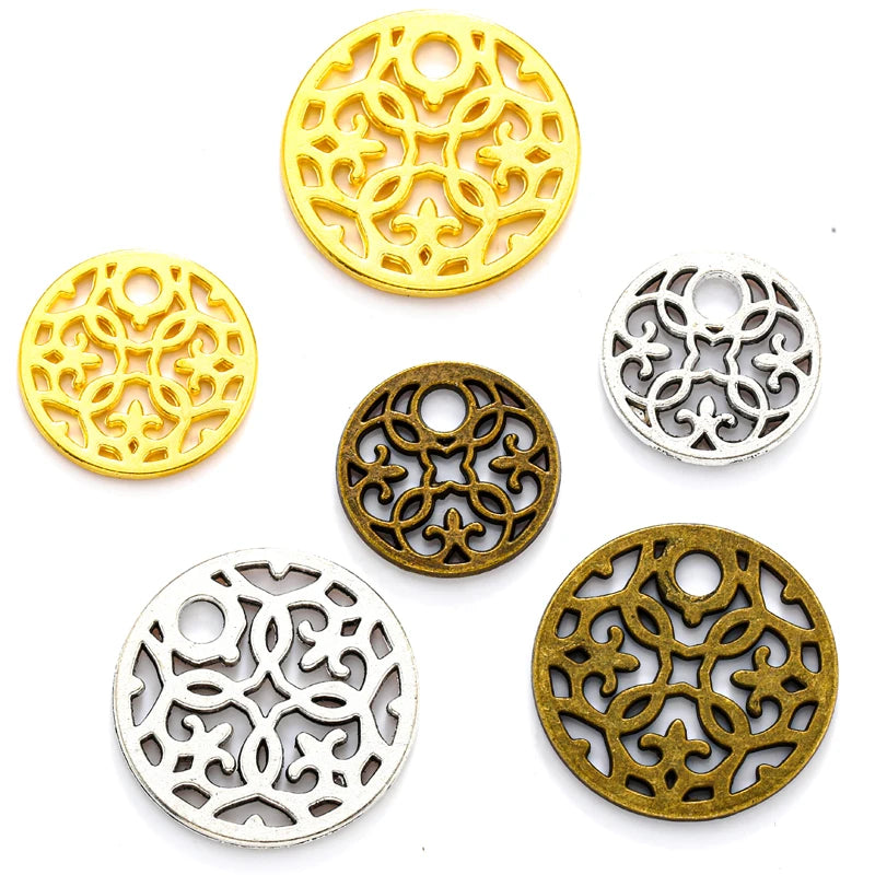 metal alloy Hollow circular flower piece Charms Pendant DIY Earring necklace Jewelry Making Handcrafted Accessories Q1148