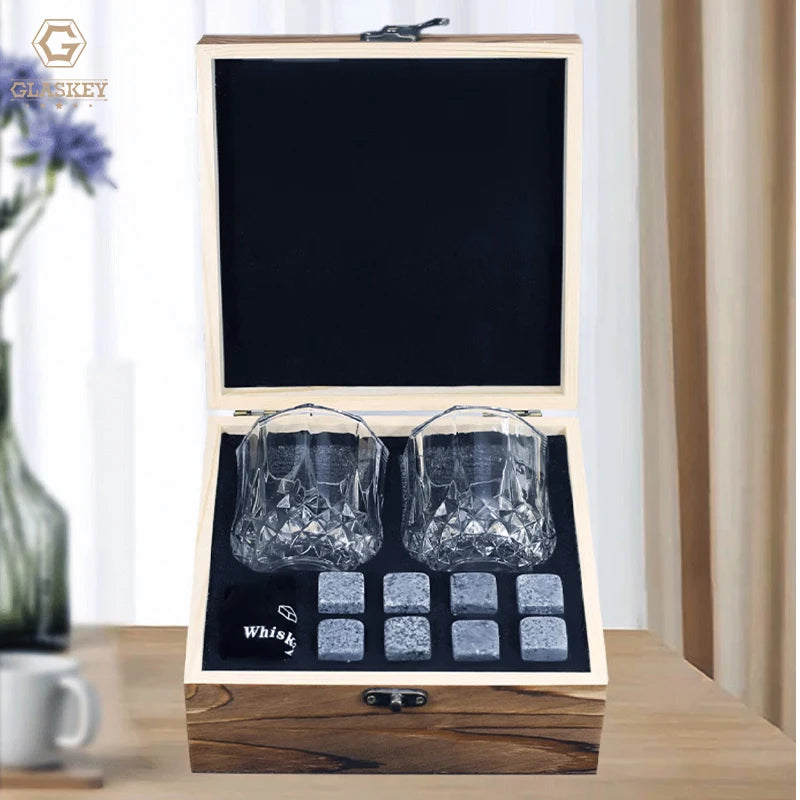 Whiskey Glass Set Bourbon Diamond Crystal Whiskey Glasses Set Whiskey Stones Gifts for Men Groomsmen Christmas