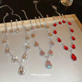 Hot Selling Princess Water Drop Zircon Necklace Earrings Set Exquisite Crystal Clavicle Chain Jewelry Sets (KJ102)